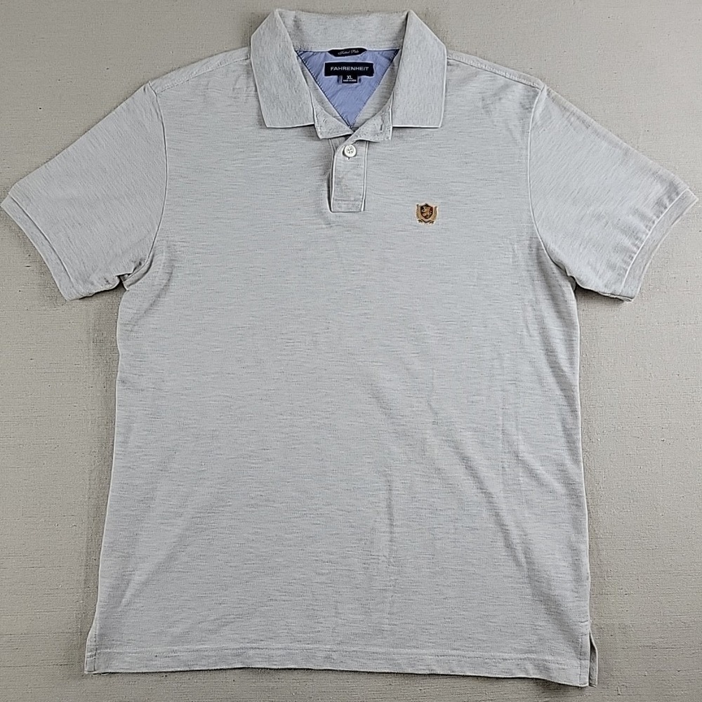 Fahrenheit Mens XL Cream Polo Shirt Embroidered Crest Short Sleeve Cotton Blend
